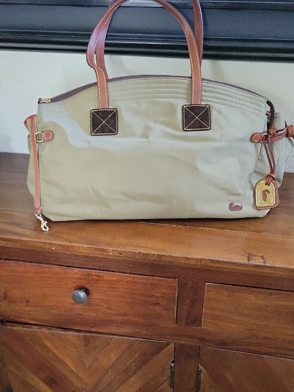 Dooney & Bourke Beige/Tan Tote with Brown Leather Trim